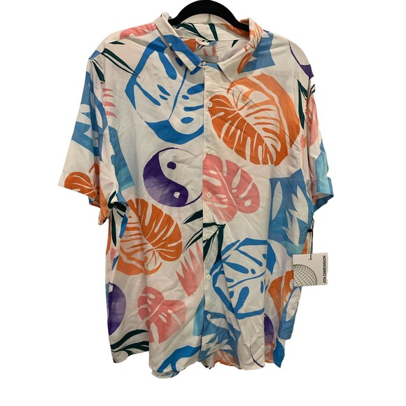 4th Dimension Other - 4th Dimension Mens Large Tropical Monstera Yin Yang Button Up Shirt White NWT
